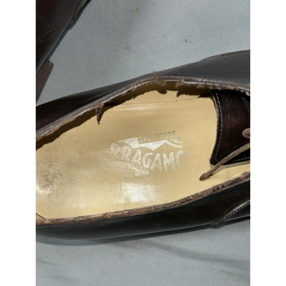 Salvatore Ferragamo Shoes Mens Size 10.5 Brown Leather Cap Toe Oxford Made Italy